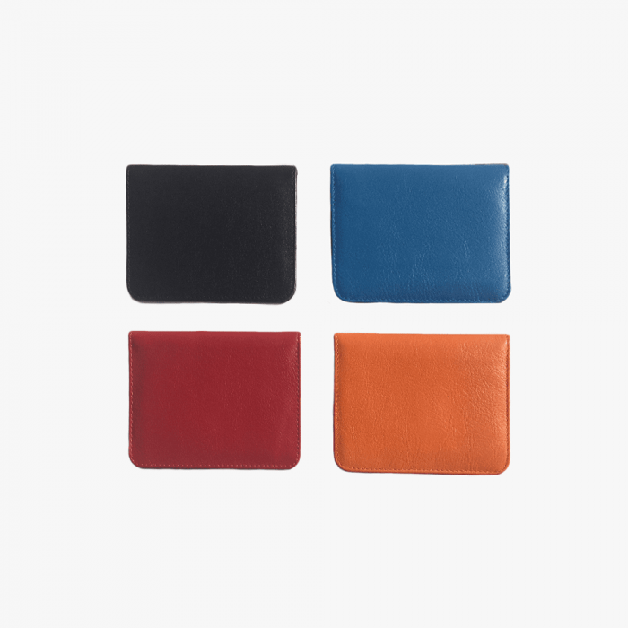 Tarjetero de piel hecho a mano para hombre y mujer - Modelo Pocket - Piel Oslo Lisa - Color Naranja, Rojo, Azulon, Negro