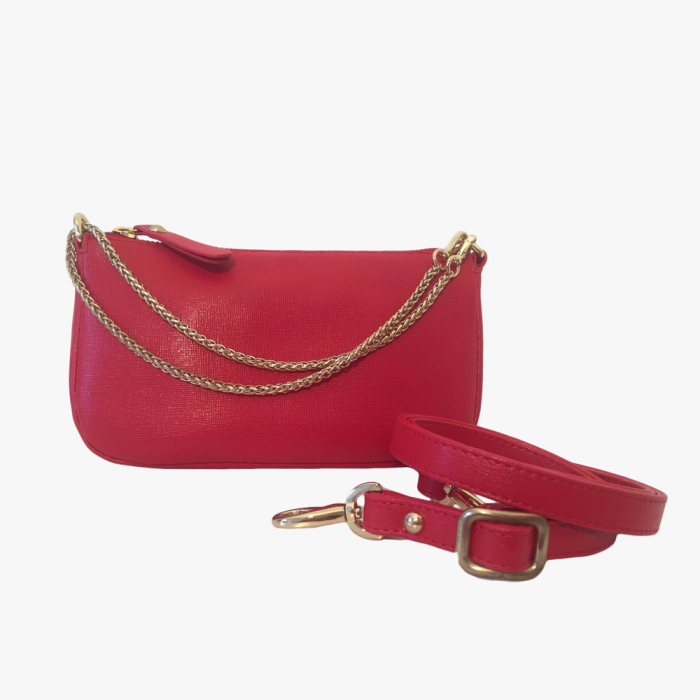 Bolso de piel hecho a mano para mujer - modelo chain - piel saffiano - Color rojo